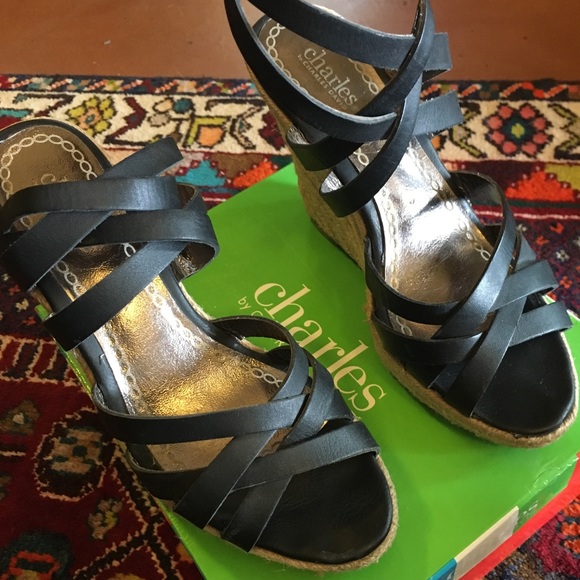 Charles David RUM Leather Espadrille Wedge Heels - Picture 8 of 8